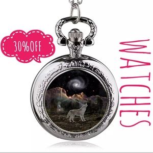 NWOT Kid's Quartz Wolf Pocket Watch Chain